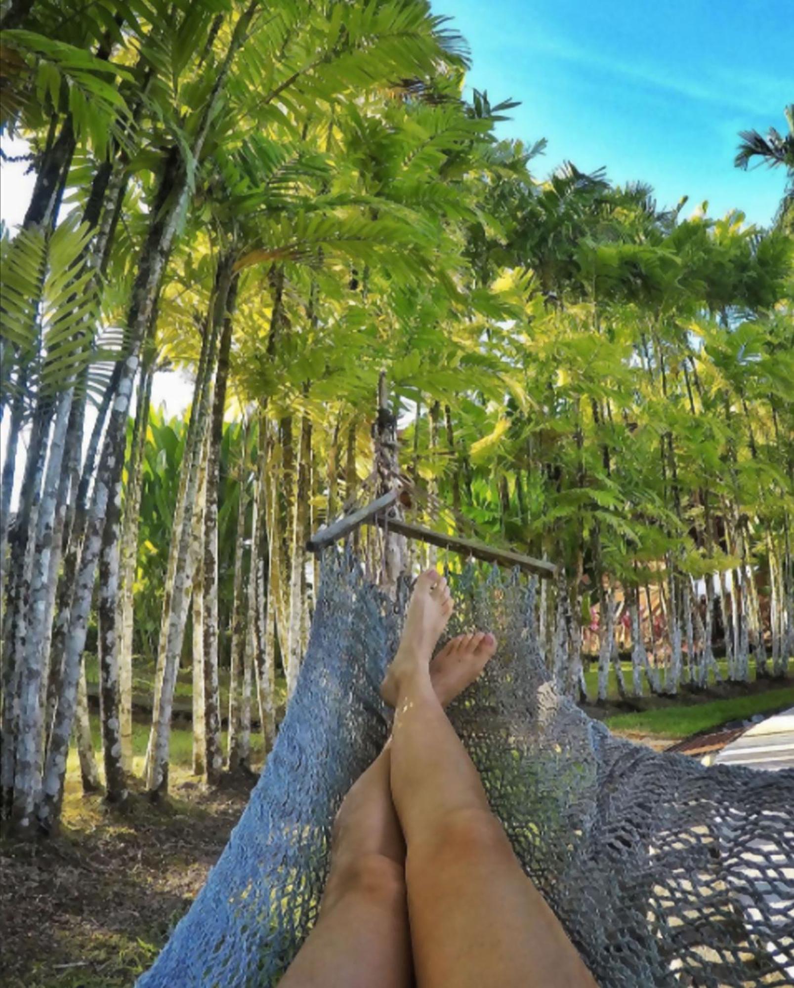阿雷纳背包客度假村旅馆 La Fortuna 外观 照片 A woman's feet in a hammock